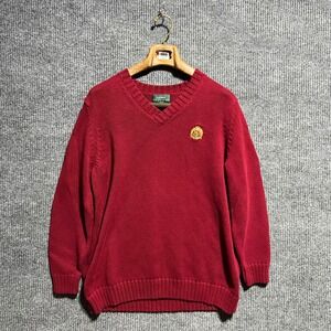 Lauren Ralph Lauren Sweater Womens 1X Red V Neck Crest Logo Cotton Knit Pullover